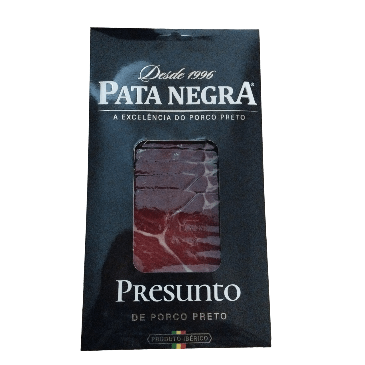Pata Negra Presunto de Porco Preto, gourmet Iberian ham slices in elegant packaging