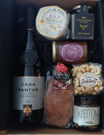 Cabaz oferta com Vinho Reserva, Queijo Azeitão e Mel
