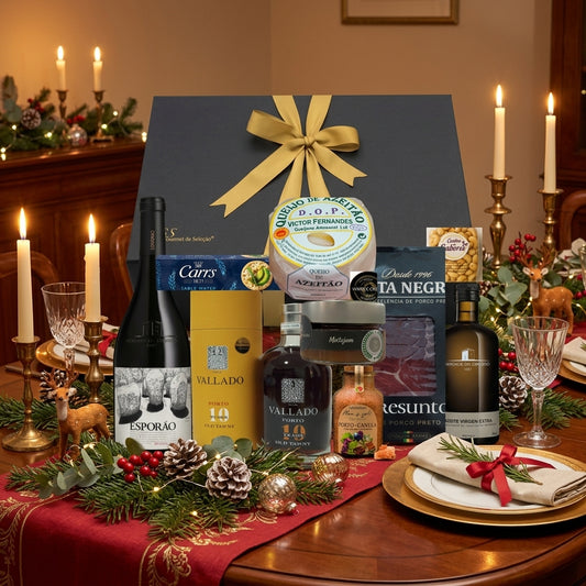 Caixa Presente Gourmet com Vinho, Porto e Sabores Portugueses