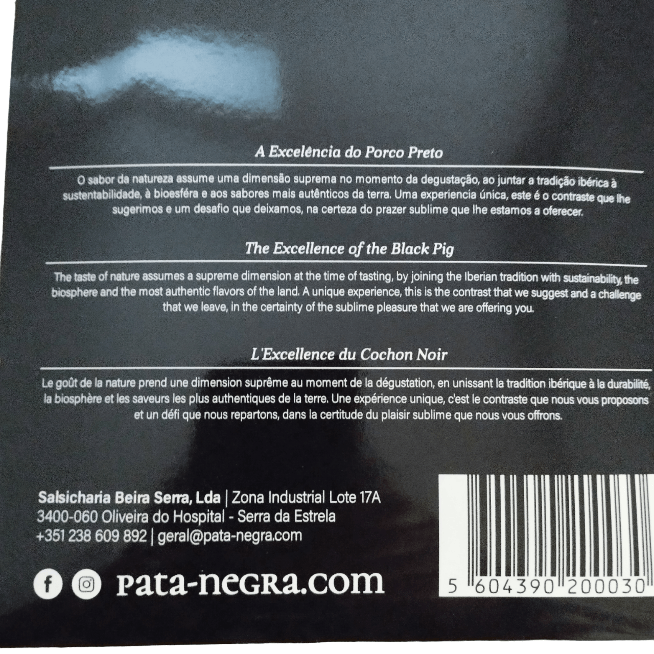 Presunto Fatiado Porco Preto -Pata Negra - Gourmet de Seleção