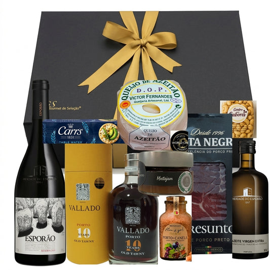 Caixa Presente Gourmet com Vinho, Porto e Sabores Portugueses