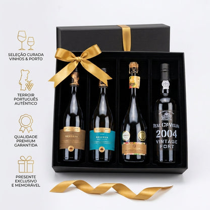 Caixa oferta premium com Vinhos Reserva Dão, Porto e Espumante