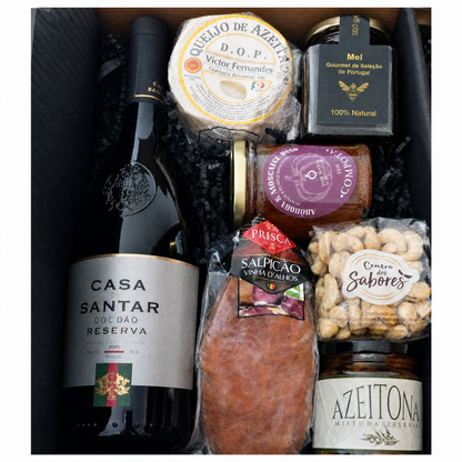 Cesta de regalo con Vino Reserva, Queso de Azeitão y Miel